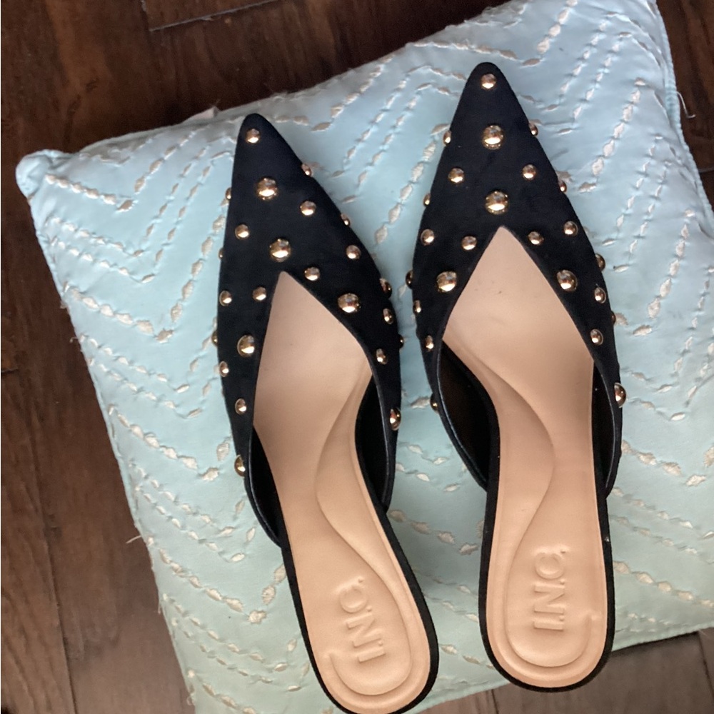 INC International Concepts Black Studded Pointed Mules
